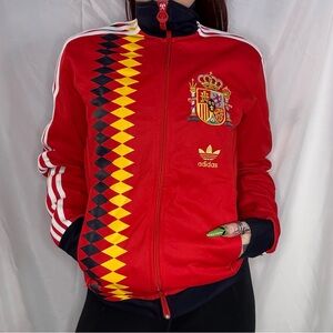Adidas Red Spain Zip-Up Sweater with Yellow and Black Pattern